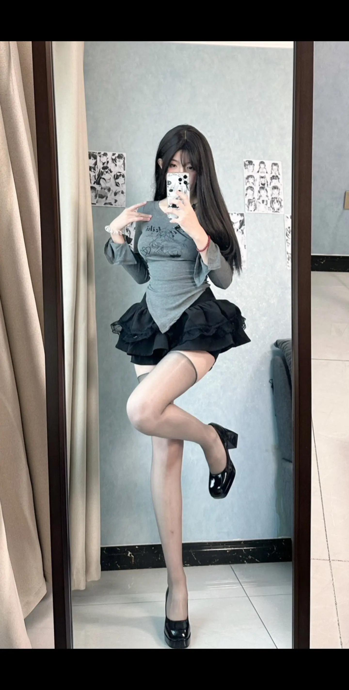 黑丝原味女神高跟脚链控制